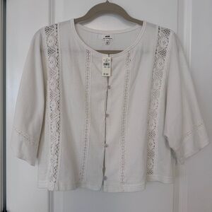 Aerie Cream Crochet Button-Up Shirt Tee Top. Sz M.